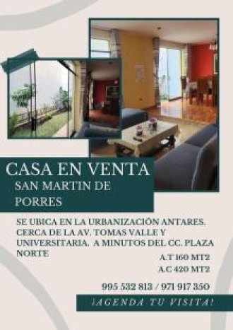 Casa en venta- san martin de porres Urb. Antares cerca cdra 20 av tomas valle